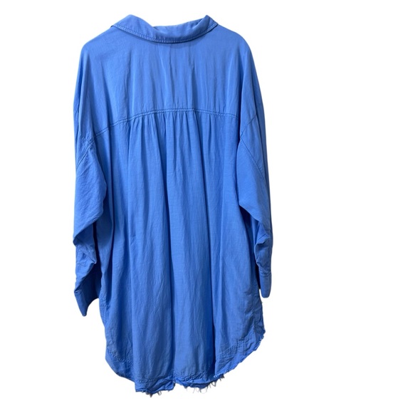 PILCRO Blue Oversized Button Down Fringe Shirt Women’s Size Large - Picture 2 of 10